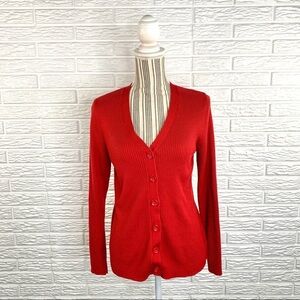 Croft & Barrow Red Ribbed Knit Cardigan Sweater